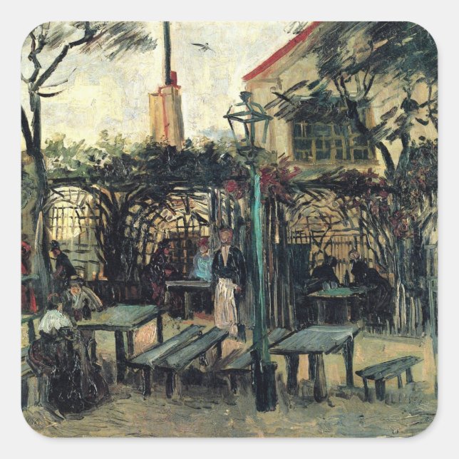 Terrasse eines Cafés, Montmartre von Vincent van G Quadratischer Aufkleber (Vorderseite)