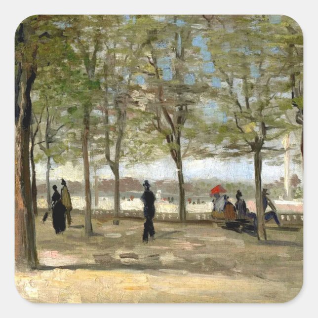 Terrasse in Luxembourg Gardens (1886) Kunst Van Go Quadratischer Aufkleber (Vorderseite)