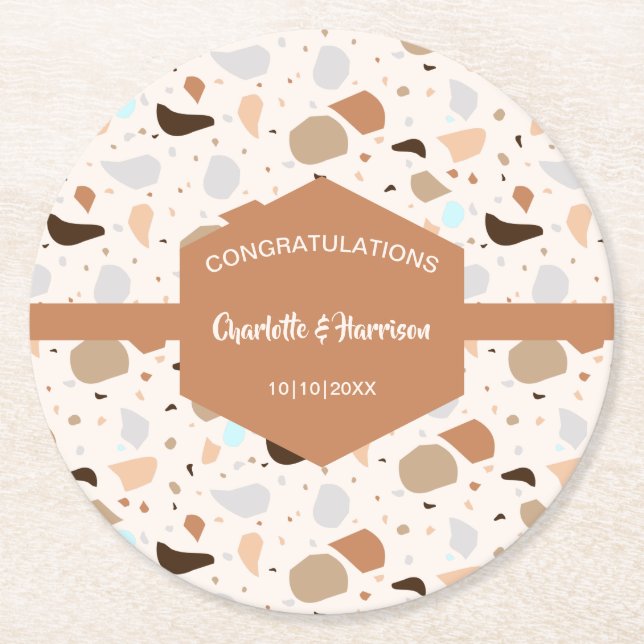Terrazzo Abstrakt Earthy Modern Runder Pappuntersetzer (Vorderseite)