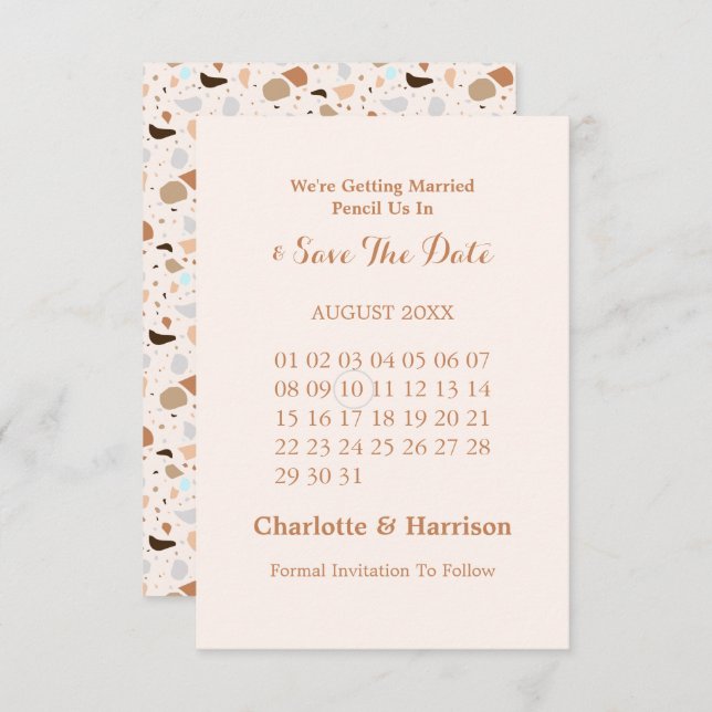 Terrazzo Abstrakt Modern Earthy Wedding Save The Date (Vorne/Hinten)