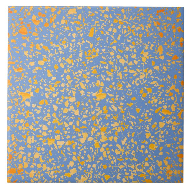 Terrazzo Blue Yellow Minimal einfaches Steinmuster Fliese (Vorderseite)