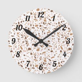 Terrazzo Brown und Beige und Weiß Runde Wanduhr