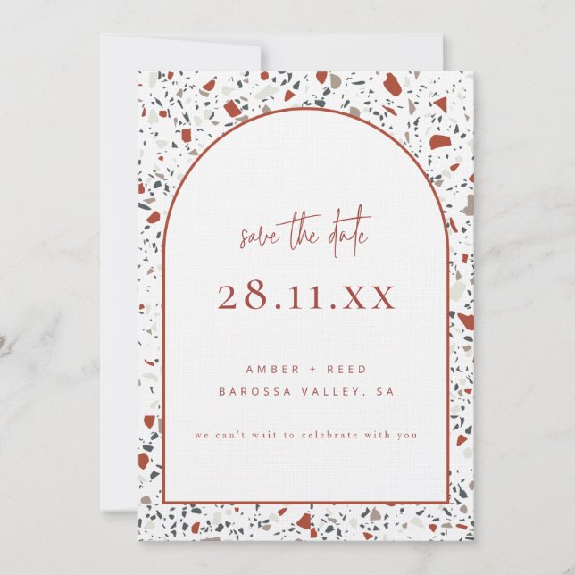 Terrazzo Burnt Orange Rust Terracotta auf dem Mont Save The Date (Vorderseite)