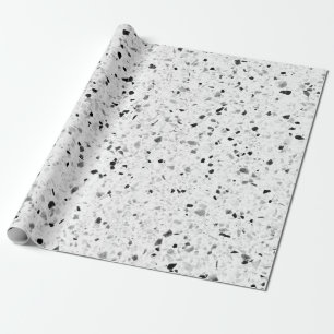 Terrazzo Elegant Schwarz und Weiß Grau Retro Geschenkpapier