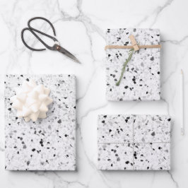 Terrazzo Elegante Schwarz-Weiß-Retro Geschenkpapier Set