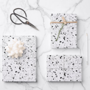Terrazzo Elegante Schwarz-Weiß-Retro Geschenkpapier Set