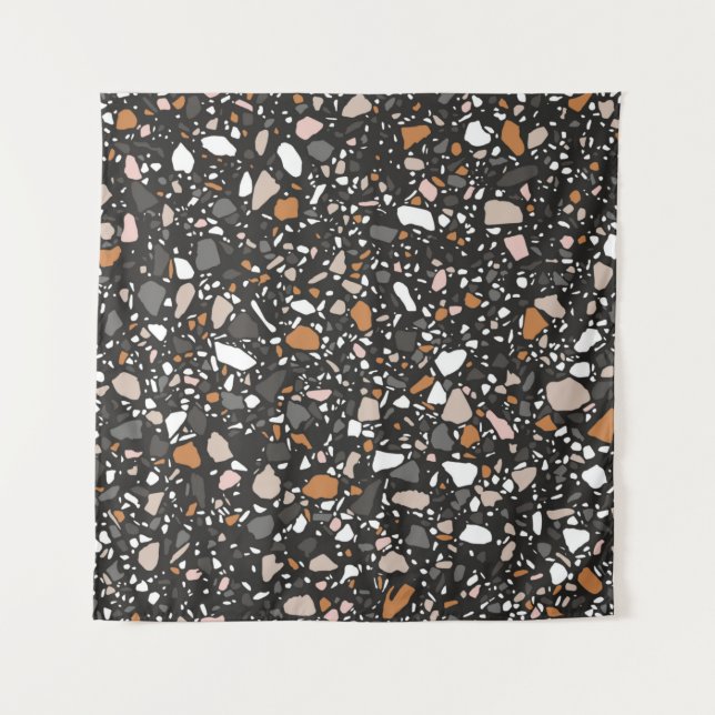 Terrazzo flooring seamless pattern in dark colors. wandteppich (Vorderseite)