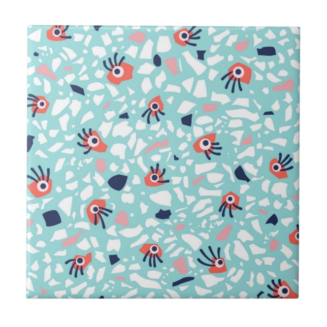 Terrazzo Funny Geometric Muster mit Augen Fliese (Vorderseite)