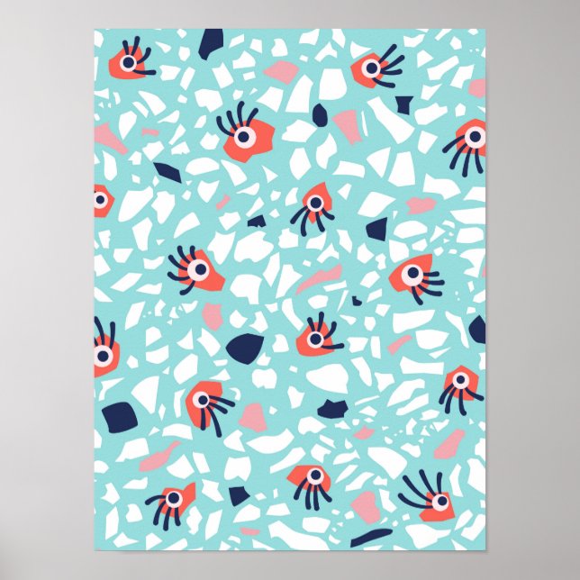 Terrazzo Funny Geometric Muster mit Augen Poster (Vorne)