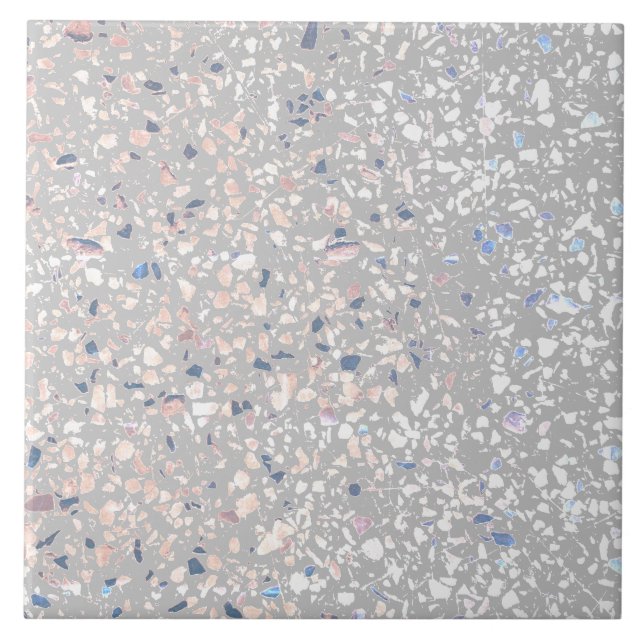 Terrazzo Gray White Pastel Minimal Modern Stone Fliese (Vorderseite)