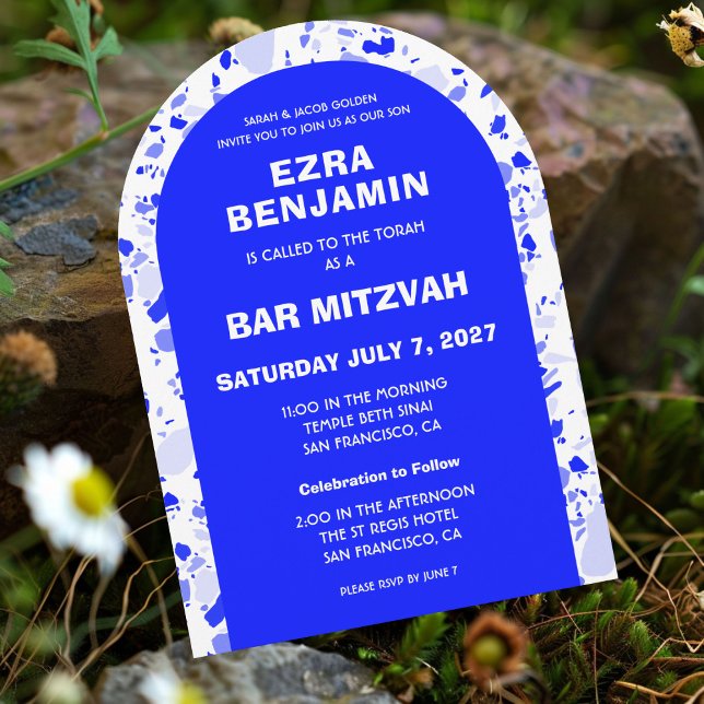 Terrazzo Handgezeichnetes Bar Bat Mitzvah Arch Einladung (Terrazzo Hand Drawn Custom Bar Bat Mitzvah Arch Invitation
)