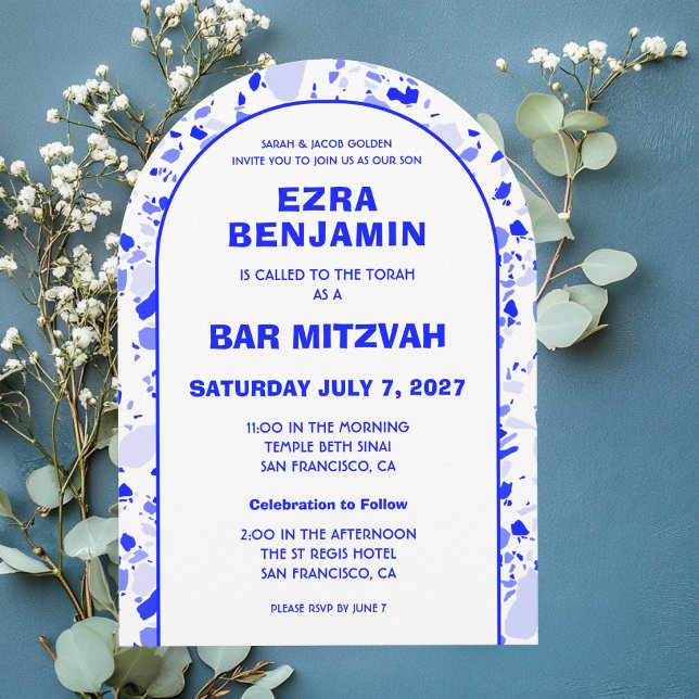 Terrazzo Handgezeichnetes Bar Bat Mitzvah Arch Einladung (Terrazzo Hand Drawn Custom Bar Bat Bnai Mitzvah Arch Invitation
)