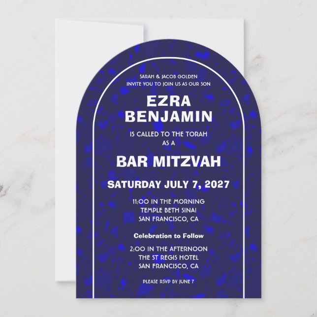 Terrazzo Handgezeichnetes Bar Bat Mitzvah Arch Einladung (Vorderseite)