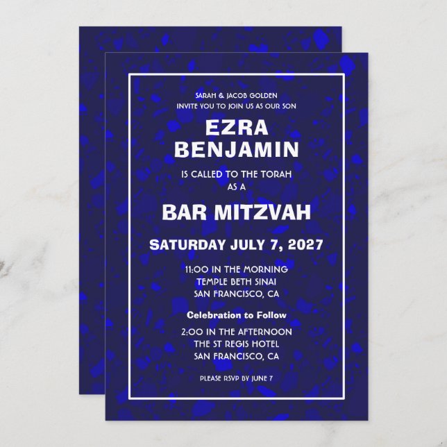 Terrazzo Handgezeichnetes Bar Bat Mitzvah Einladung (Vorne/Hinten)