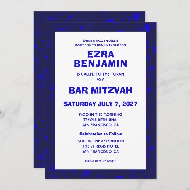 Terrazzo Handgezeichnetes Bar Bat Mitzvah Einladung (Vorne/Hinten)