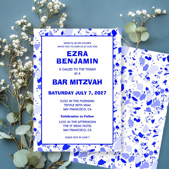Terrazzo Handgezeichnetes Bar Bat Mitzvah Einladung (Terrazzo Hand Drawn Custom Bar Bat Mitzvah Invitation
)