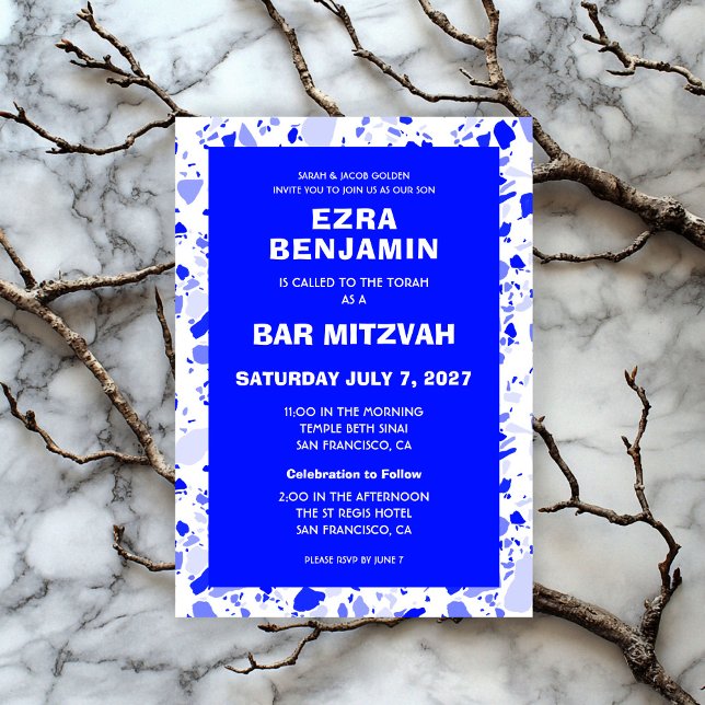 Terrazzo Handgezeichnetes Bar Bat Mitzvah Einladung (Terrazzo Hand Drawn Custom Bar Bat Mitzvah Invitation
)