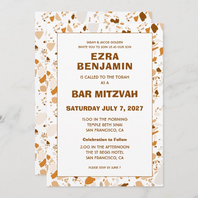 Terrazzo Handgezeichnetes Bar Bat Mitzvah Einladung (Vorne/Hinten)