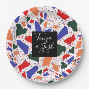 Terrazzo-Hochzeit Mehrfarbig Bold Pappteller