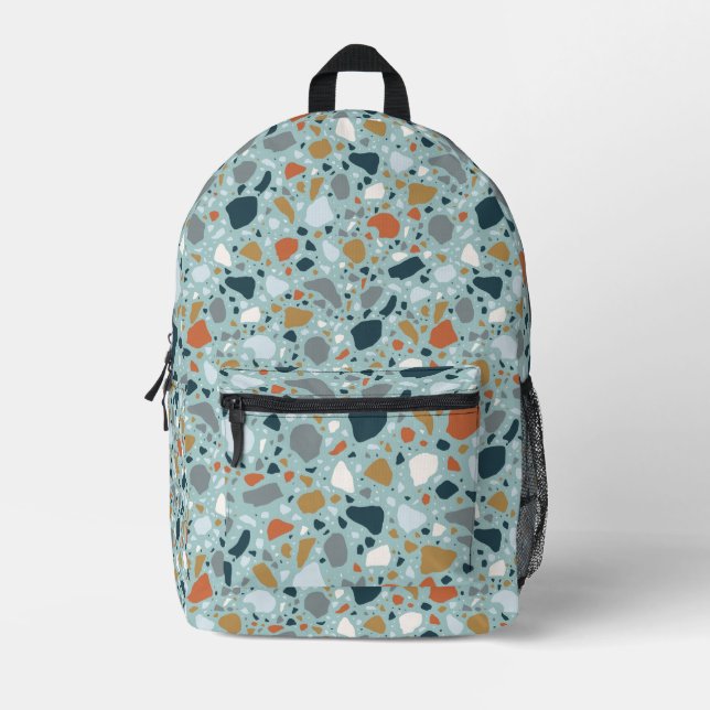 Terrazzo in Blau Bedruckter Rucksack (Vorderseite)