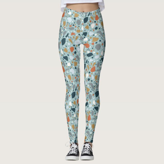 Terrazzo in Blau Leggings (Vorderseite)