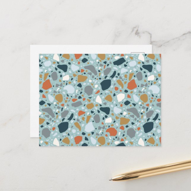 Terrazzo in Blau Postkarte (Vorderseite/Rückseite Beispiel)