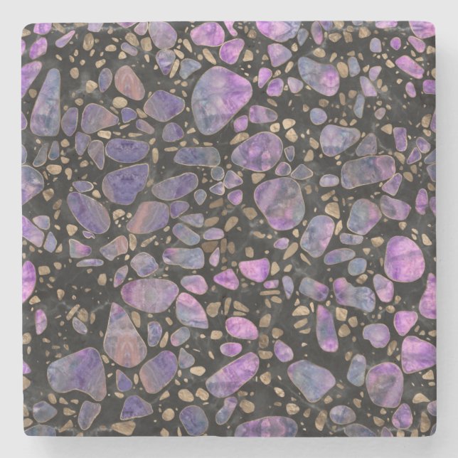 Terrazzo - Labradorit und Gold auf Marmor #2 Steinuntersetzer (Vorderseite)