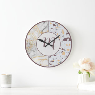 Terrazzo-Marble Custom Initial Große Wanduhr