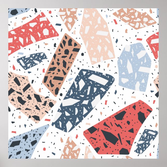 Terrazzo-Marmor nahtlos handgezeichnetes Muster Poster (Vorne)