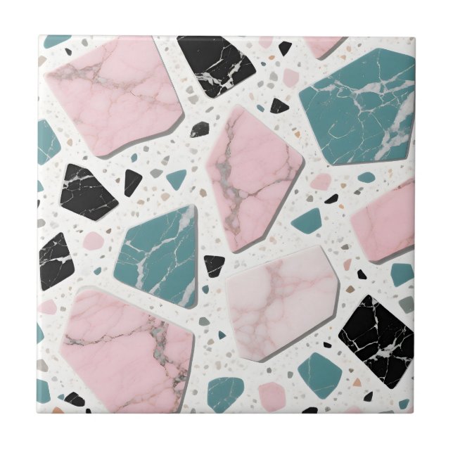 Terrazzo Marmor Pastellrosa Türkis Modern Fliese (Vorderseite)