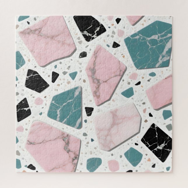 Terrazzo Marmor Pastellrosa Türkis Modern Puzzle (Vertikal)