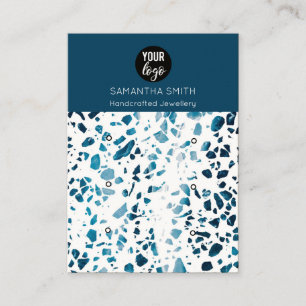 Terrazzo Mosaic Blue 3 Stud Earring Display Card Visitenkarte