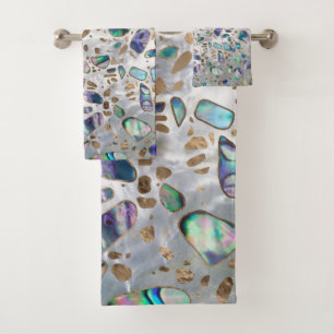 Terrazzo - Mosaik-Ohrschnecken-Perle und Gold #3 Badhandtuch Set