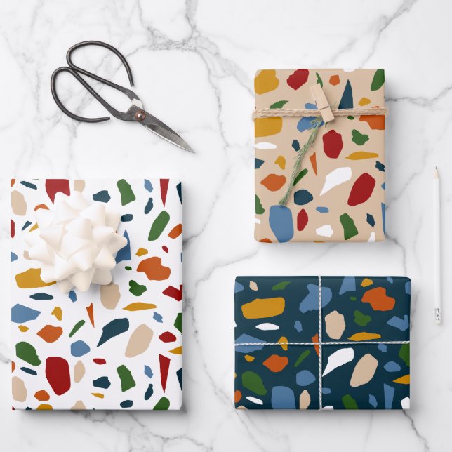 Terrazzo Muster farbenfroh Geschenkpapier Set (Vorderseite)