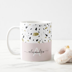 Terrazzo-Muster in Beige und Goldfolie Kaffeetasse