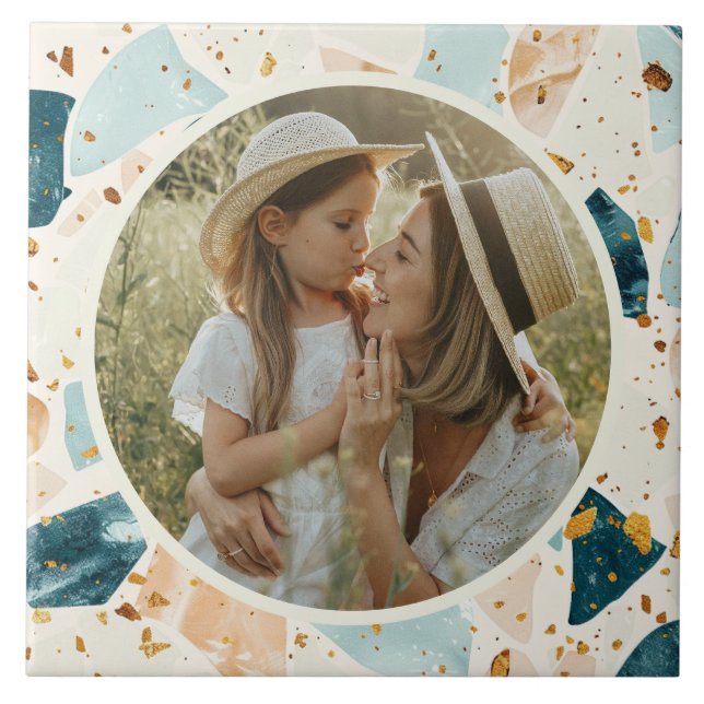 Terrazzo Muster Personalisiertes Foto Fliese (Vorderseite)