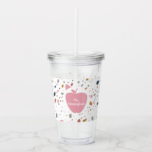 Terrazzo Muster rosa Apfellehrer Acryltrinkbecher (Vorderseite)