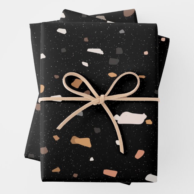 Terrazzo-Muster schwarz Geschenkpapier Set (Beispiel)