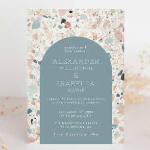 Terrazzo Pastel Turquoise Retro Arch Wedding Einladung