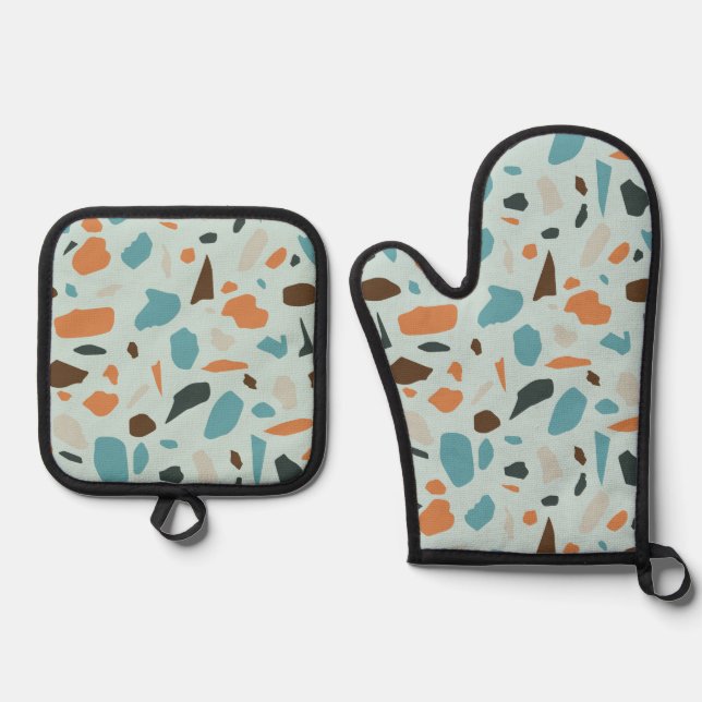 Terrazzo Pattern Blue Ofenhandschuh & Topflappen-Set (Vorderseite)