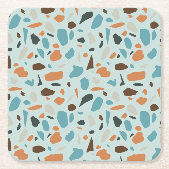 Terrazzo Pattern Blue Rechteckiger Pappuntersetzer (Vorderseite)