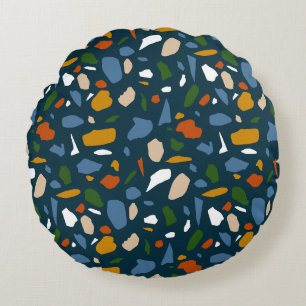 Terrazzo Pattern Blue Rundes Kissen