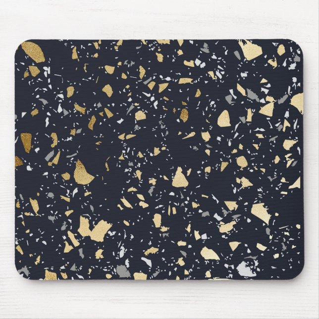 Terrazzo Pattern Navy & Gold Abstrakt Mousepad (Vorne)
