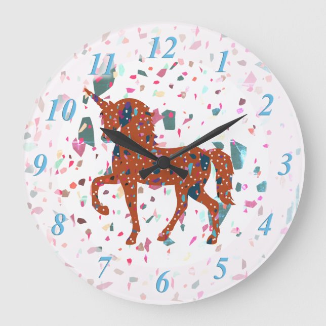 Terrazzo Pieces Unicorn Große Wanduhr (Vorderseite)