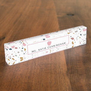 Terrazzo Pink Apfellehrer Namensplakette