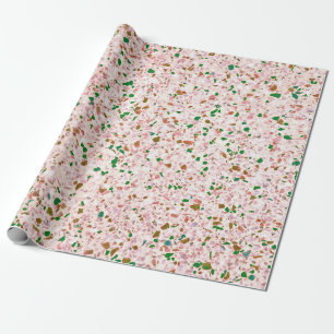 Terrazzo Retro Rosa Grün Vintage Muster Design Geschenkpapier