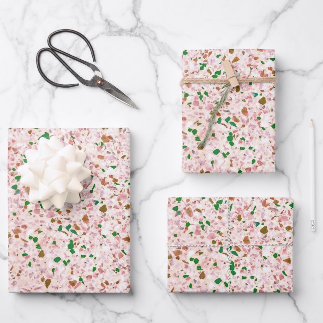 Terrazzo Retro rosa Vintages Muster Geschenkpapier Set (Vorderseite)