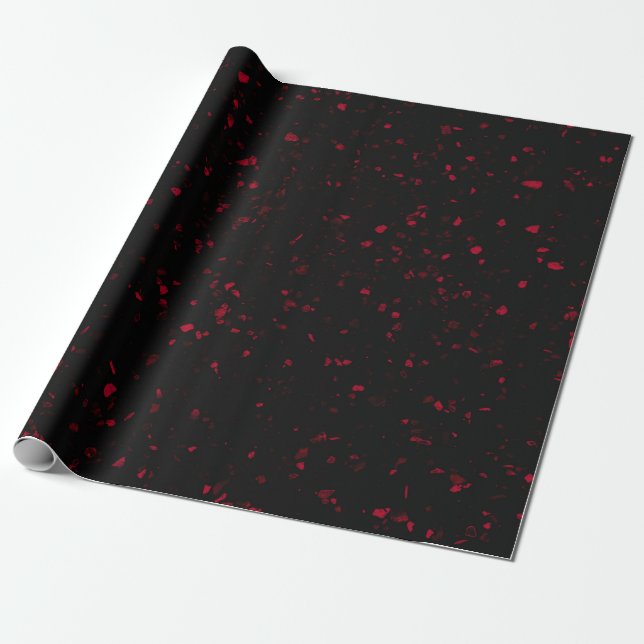 Terrazzo Retro Rotes Schwarzes Elegantes Vintages  Geschenkpapier (Ungerollt)