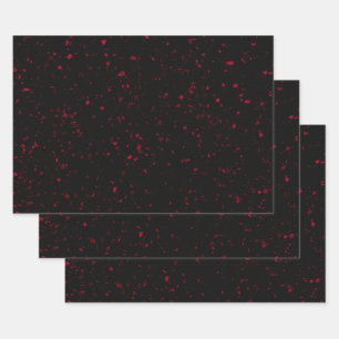 Terrazzo Retro Rotes Schwarzes Vintages Muster Geschenkpapier Set