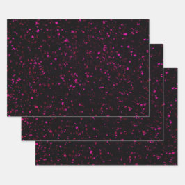 Terrazzo Retro Schwarz Heiß rosa Vintages Muster Geschenkpapier Set